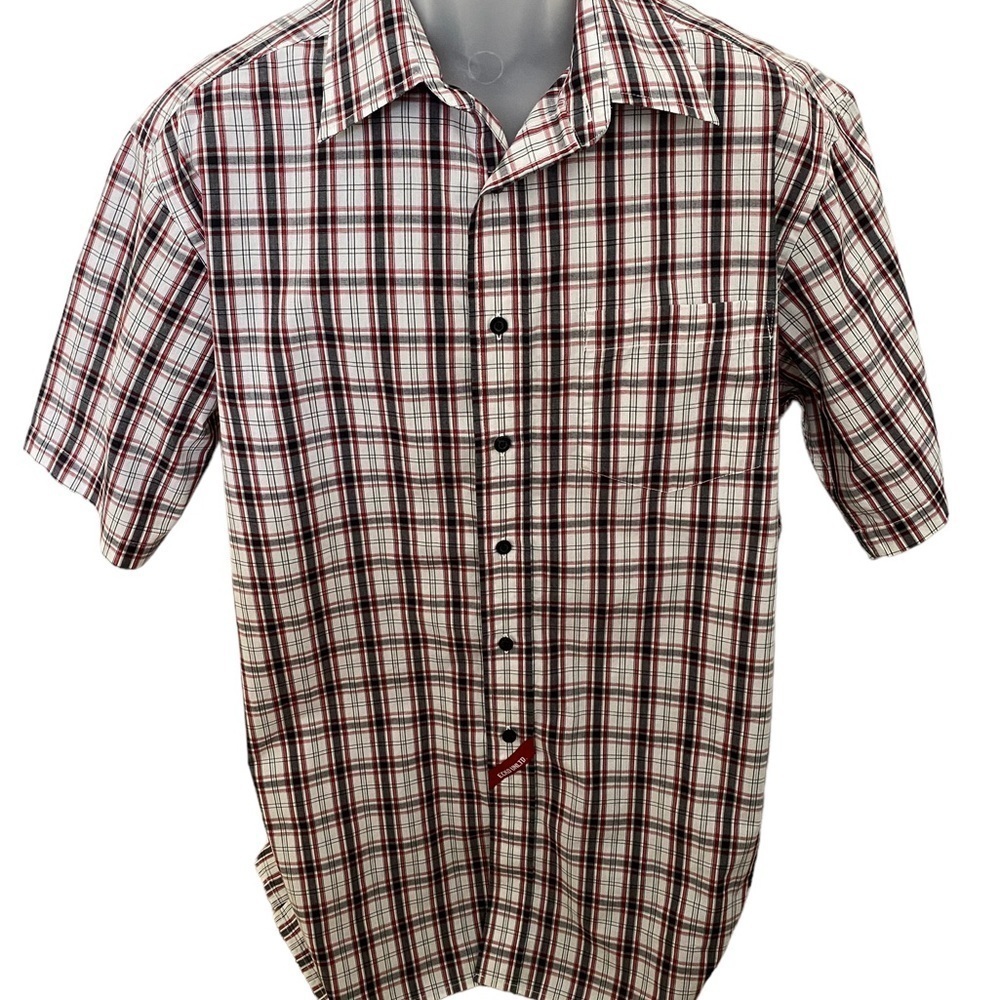 ECKO Unlimited Red & Gray Plaid Casual Short Sleeve Button Up Shirt Men L Large